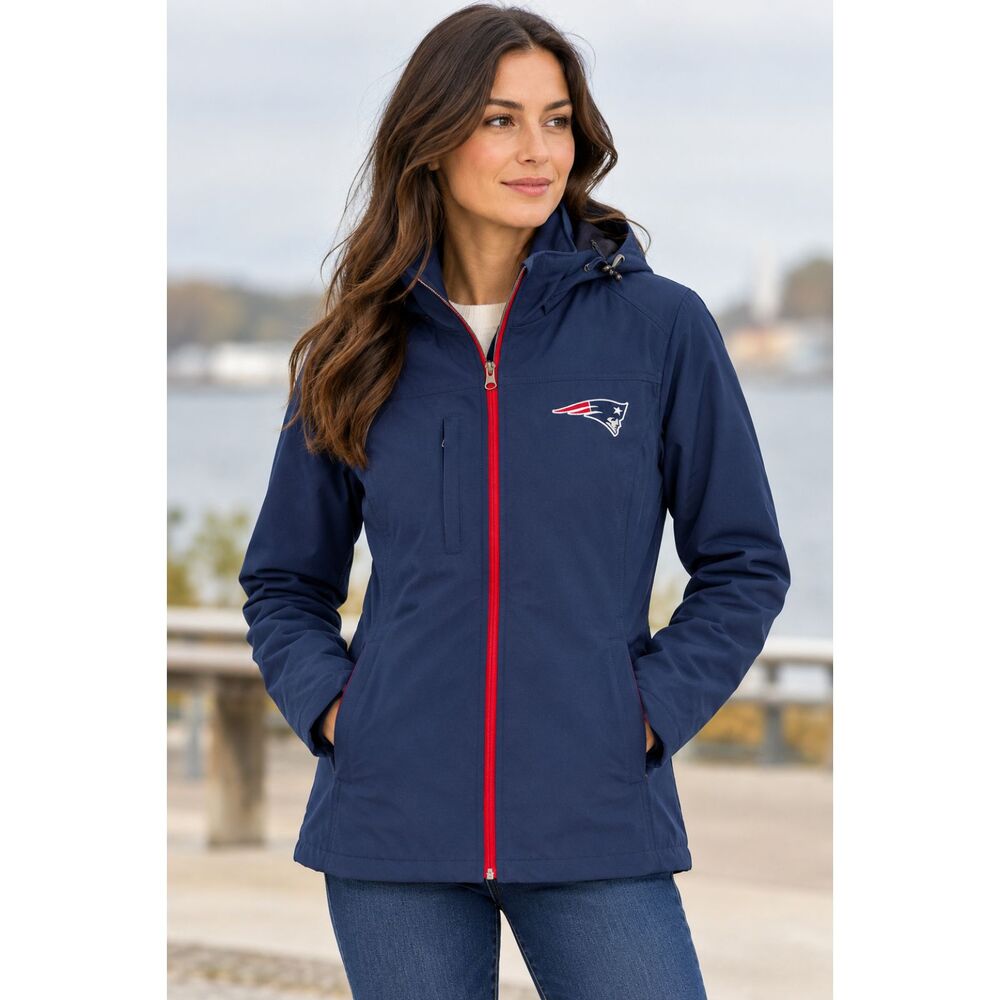 NFL New England Patriots Women's Jacket Large Navy Blue Hooded Softshell Fleece